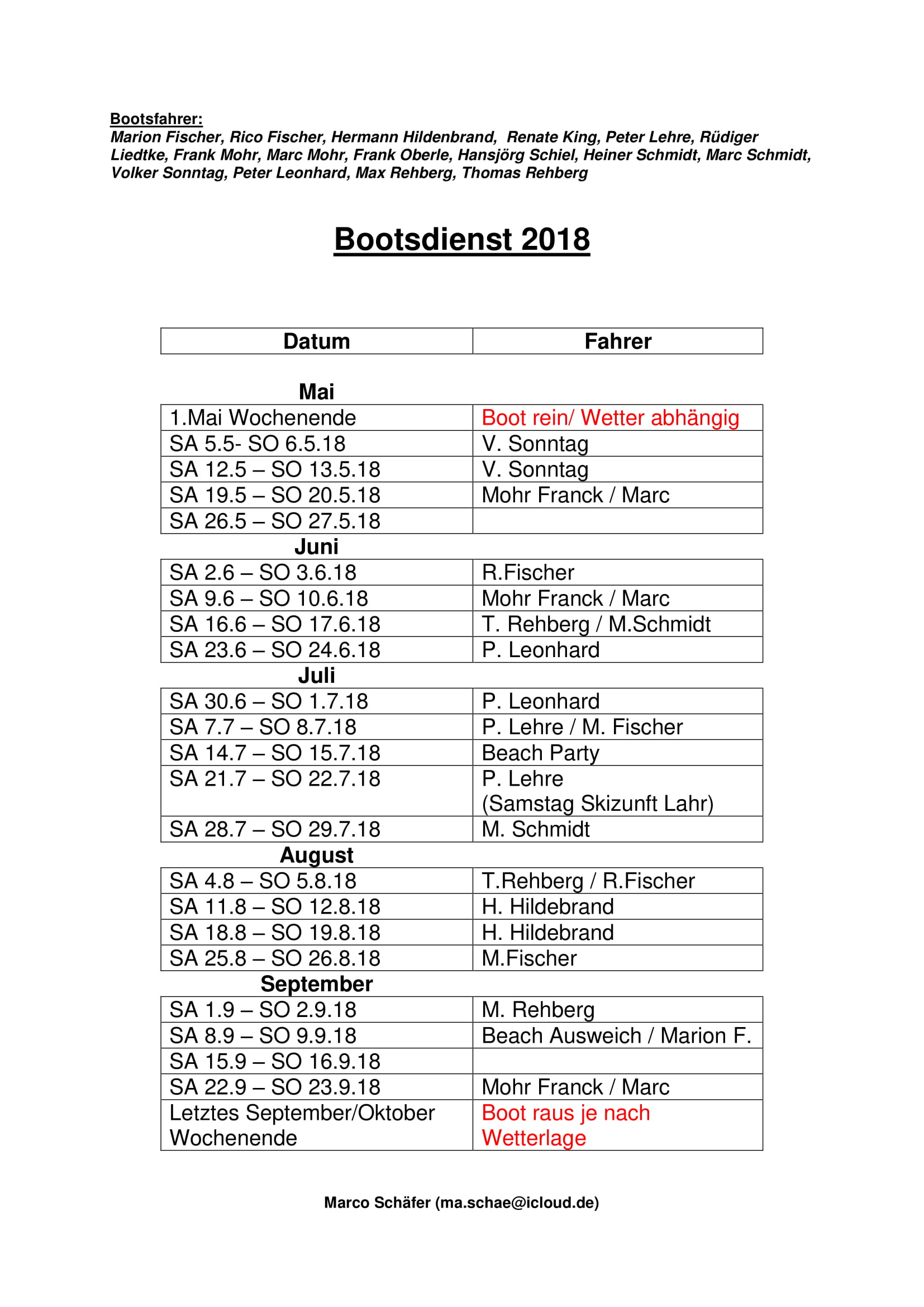 Bootsdienst 2018